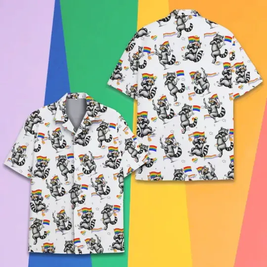 Discover Funny Raccoon Pride Shirt – LGBTQ Rainbow Hawaiian Party Shirt