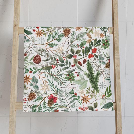 Discover Winter Hand Towel, Christmas Bathroom Towels, Holiday Watercolor Winter bath towels