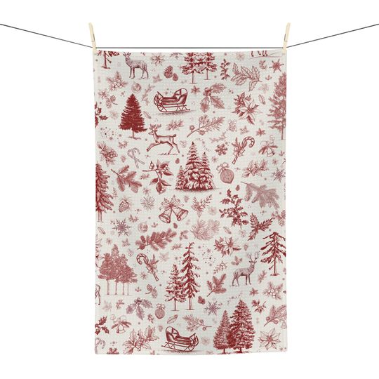 Discover Christmas Tea Towels, Red Chinoiserie Vintage Christmas Kitchen Towels