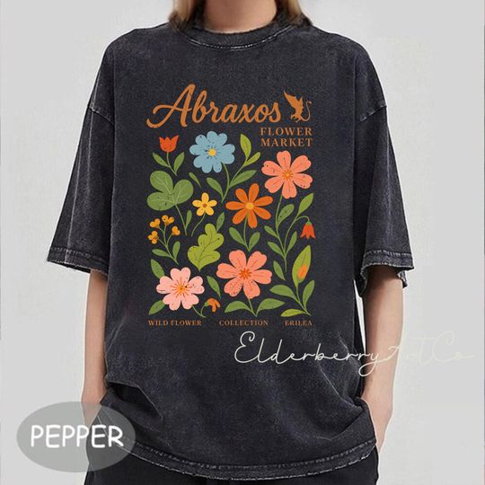 Discover Abraxos Flower Market Mineral Wash Shirt, Fantasy Dragon T-Shirt