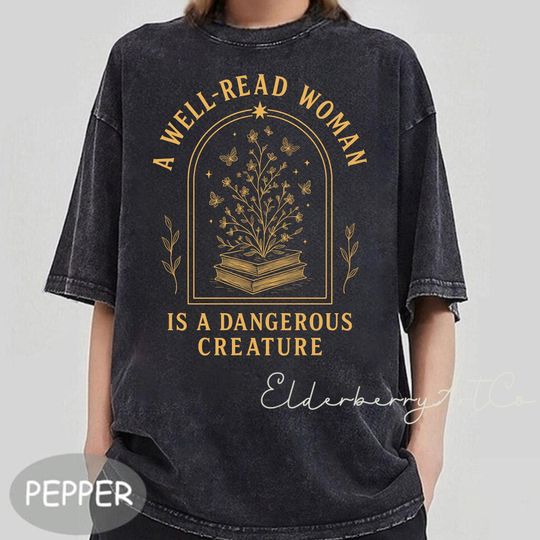 Discover A Well Read Woman Mineral Wash Shirt, Vintage Book Lover T-Shirt