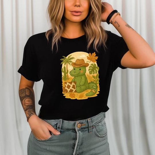 Discover Cute Cowboy Alligator Shirt Adult Kids Fall Outfit Crochet Cowboy Alligator Shirt