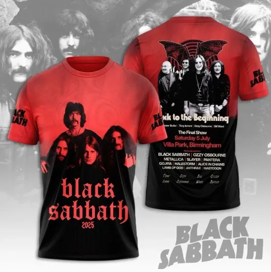 Discover Black Sabbath Band Back To The Beginning 2025 Tour All Over Printed 3D T-shirt