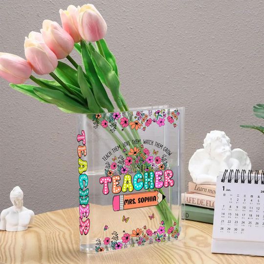 Discover Custom Teacher Acrylic Book Vase, Back To School Teacher Flower Vase