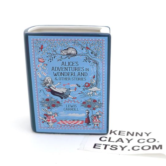 Discover Book vase, Alice Adventures in Wonderland, ceramic book shaped pencil holder, planter, gift for reader,