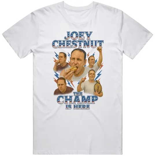 Discover Joey Chestnut The Champ Is Here White T-Shirt