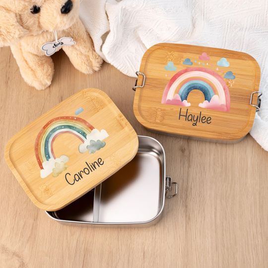 Discover Personalized Rainbow Lunch Box – Stainless Steel Kids Snack Box with Name, School Gift