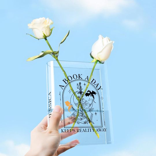 Discover A Book a Day Dragon Acrylic Book Vase, Reader Bookshelf Decor, Gift for Book Lovers