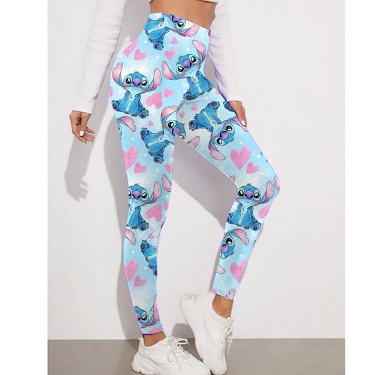 Discover Multi-color Disneyyy Stitchh cartoon print high-waisted stretch running fitness