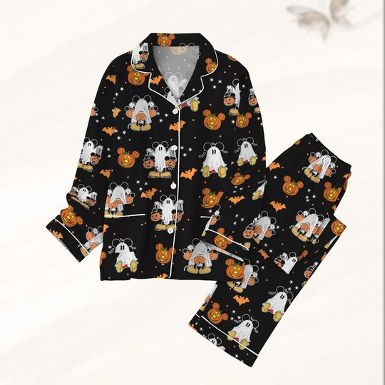 Discover Mickeyy Ghost Halloween Pajamas Set, Funny Ghost Pajamas For Women, Pumpkin Fall Sleepwear, Disneyyy Halloween Pjs, Spooky Season Gift