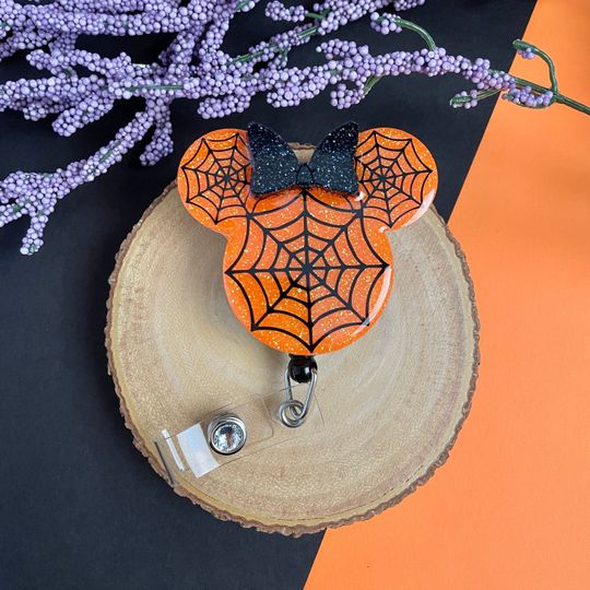 Discover Spider Web Badge Reel / Halloween Badge Reel / Mickeyy Spider Badge Reel
