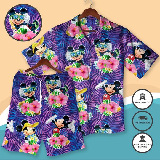 Discover Mickeyy Hawaiian Shirt and Shorts, Set Summer Beach Outfit Tropical Vacation