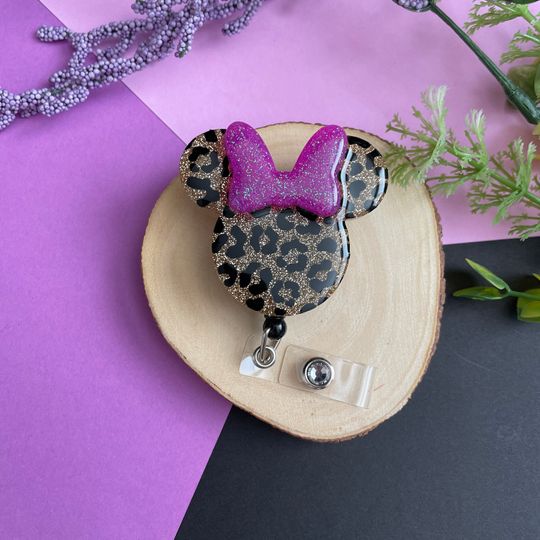 Discover Leopard Minniee Badge Reel / Animal Print Badge Reel /