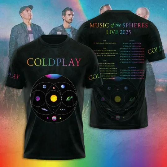 Discover Coldplay Music Of The Spheres Live 2025 Tour 3D T-Shirt