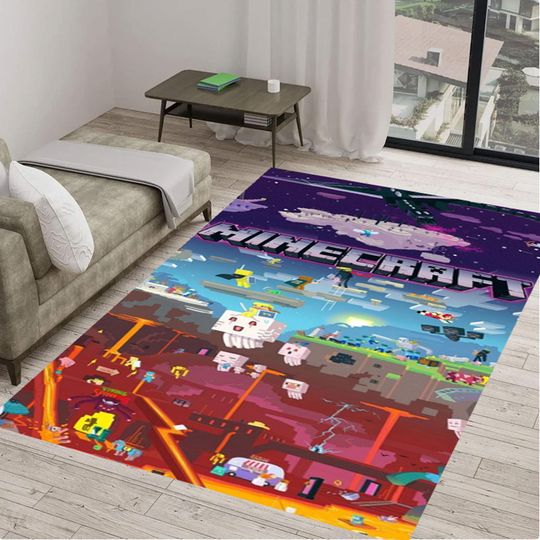 Discover Minecraft Pixel Rug, Gaming Room Mat, Kids Room Carpet, Washable Rug,Non-Slip Rug