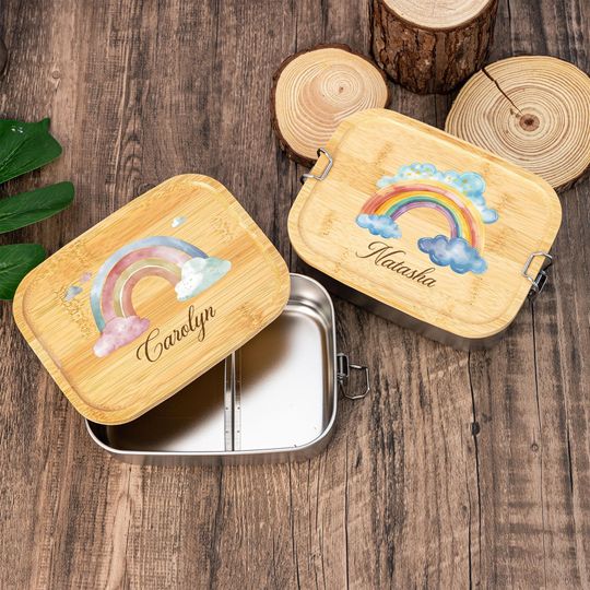 Discover Personalized Stainless Steel Lunch Box with Rainbow for Kids