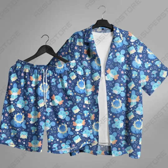 Discover Mudkip Hawaiian Japanese Anime Wooper Button-Up Shirt Mudkip Water Fun Summer
