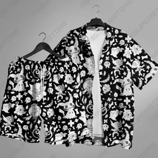 Discover Gengar Mimikyu Hawaiian Button Up Shirt Summer Gengar Mimikyu Ghost Hawaii