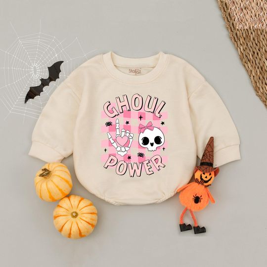 Discover Ghoul Power Halloween Baby Romper - Skull Babysuit for Girls - Funny Bubble Romper