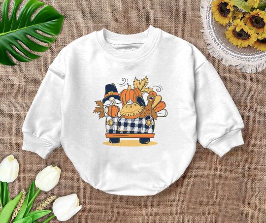 Discover Halloween Pumpkin Baby Romper Sweatshirt, Autumn Toddler Outfit, Thanksgiving Gift