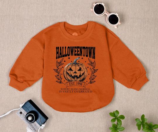Discover Halloween Town EST 1998 Baby Romper, Pumpkin Romper Sweatshirt