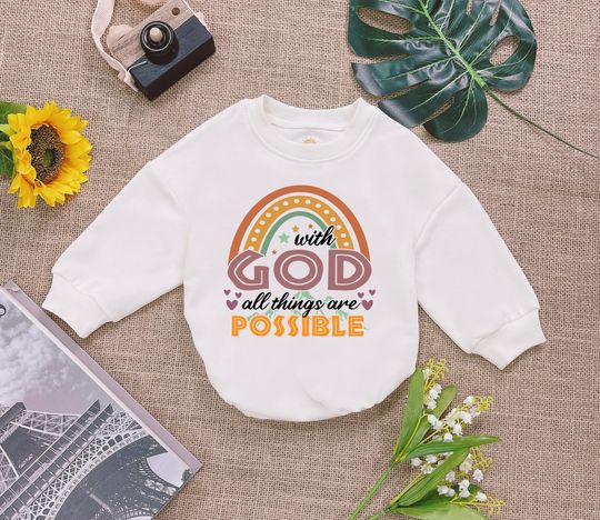 Discover With God All Things Are Possible Baby Romper Sweatshirt, Christian Religious Baby Bodysuit