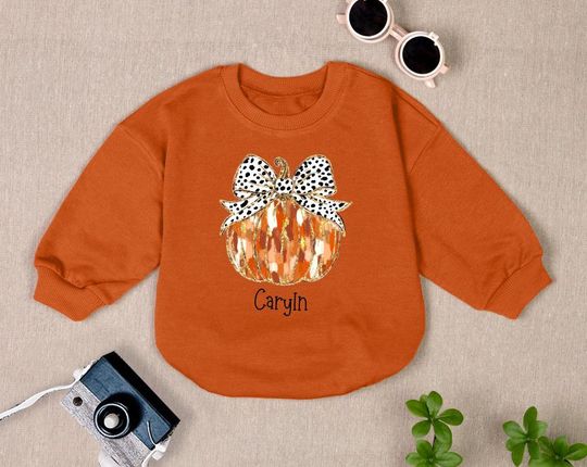 Discover Custom Gold Glitter Pumpkin Baby Romper - Fall Halloween Outfit, Toddler Bubble Suit