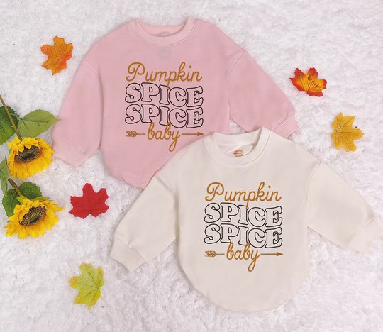 Discover Pumpkin Spice Baby Romper Sweatshirt, Retro Fall Thanksgiving Outfit