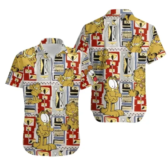 Discover Lazy Orange Cat Tropical Vacation Hawaiian Shirt – Unisex 3D Print Style