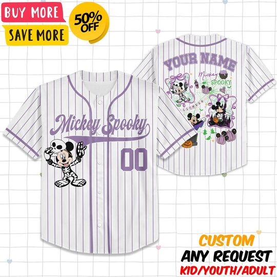 Discover Personalize Coquette Spooky Mickeyy Skeleton Baseball Jersey, Custom Kid Youth Adult Baseball Jersey, Custom Disneyyy Birthday Gift
