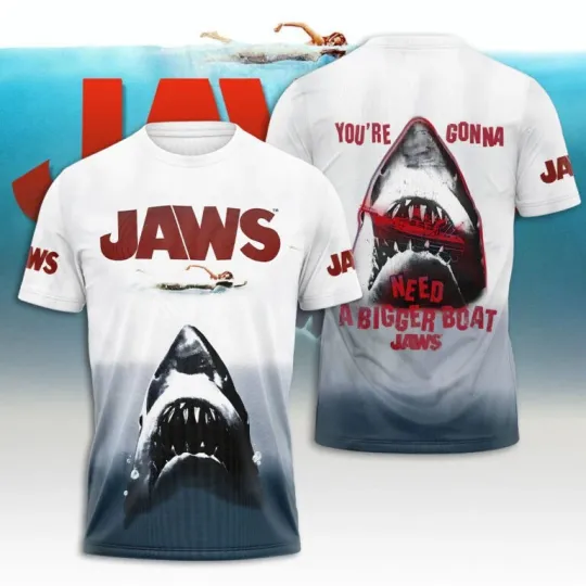 Discover Jaws Movie 50 Years 1975-2025 Thank For The Memories 3D Shirt