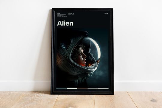 Discover Alien Movie Poster, Retro Sci Fi Wall Art Featuring Ripley, Minimalist Horror Film Print