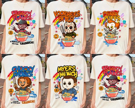 Discover Halloween Character Cereal Family Shirt, Funny Cereal Killers Shirt