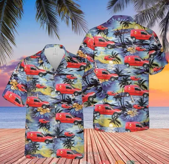 Discover UK Royal Mail Van Red Hawaiian Shirt Size S-5XL