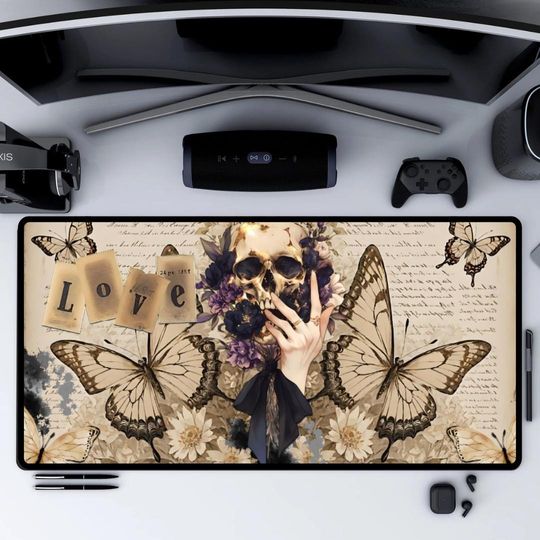 Discover Dark Romantic  Desk Mat, Gothic Skull & Butterfly Desk Mat