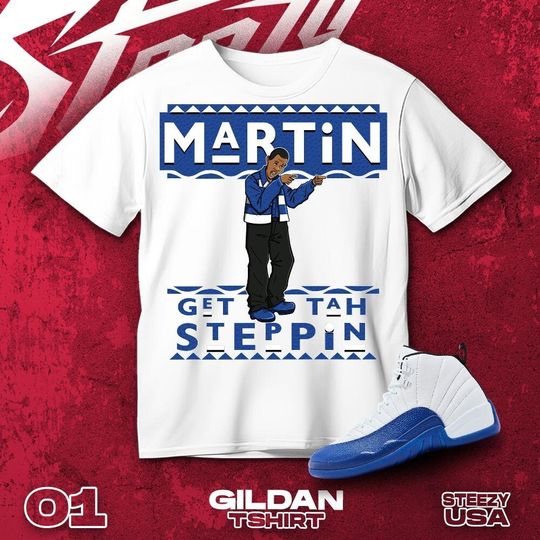Discover AJ 12 Blueberry Blue Black White T Shirt Match Martin Get Tah Steppin2 - Shirt