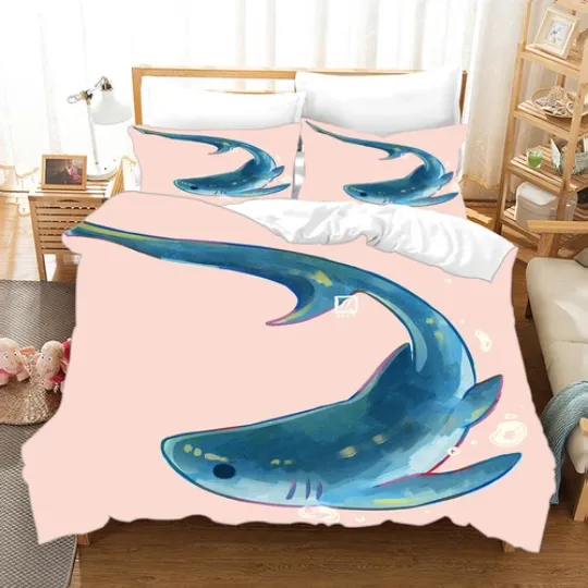 Discover Cute Shark/Cartoon/Kids/Duvet Cover/Double-sided Pillowcase/Bedding Set