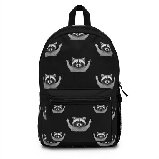 Discover Cute Raccoon Backpack | Stylish School Bag for Animal Lovers, Black Raccoon Print