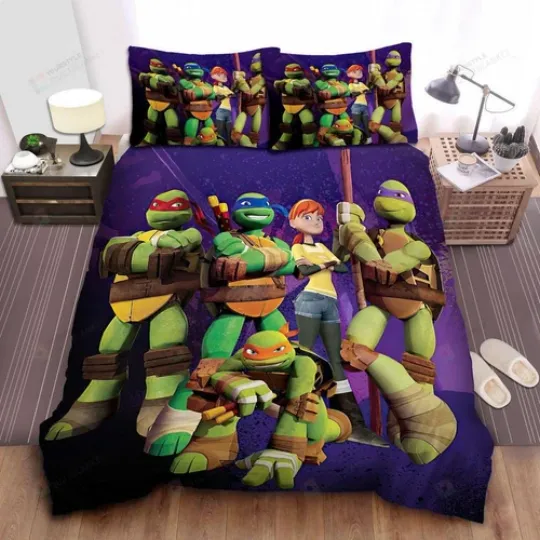 Discover Teenage Mutant Ninja Turtles Posing With April O'neil Quilt Duvet Cover Set
