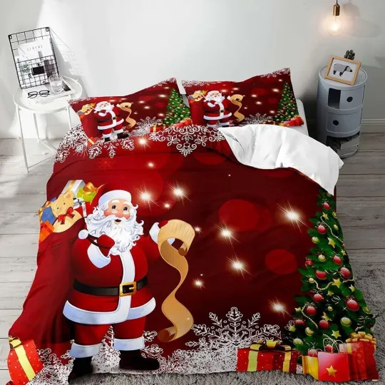 Discover Christmas Duvet Cover Full Bedding Set, Cartoon Santa Claus Duvet Cover