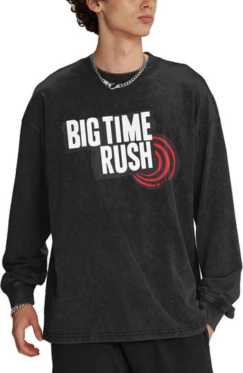 Discover Big Time Rush Logo Mineral Wash Sweatshirt - Bold White Text with Red Sound Wave Emblem