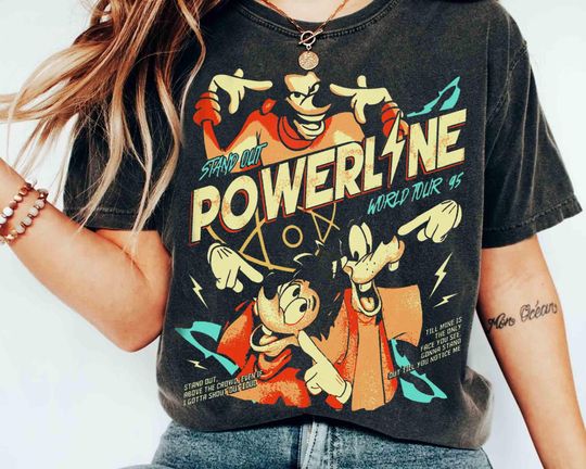 Discover Retro Disneyyy A goofyy Movie Powerlinee Stand Out World Tour T- Shirt