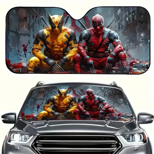Discover Deadpooll And Wolverine Cool Sitting Pose Supehero Car Windshield Sun Shade