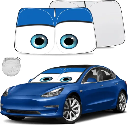 Discover Sunshade for Tesla Model Y Accessories 2025 Funny Eyes Windshield Sun Shade Car