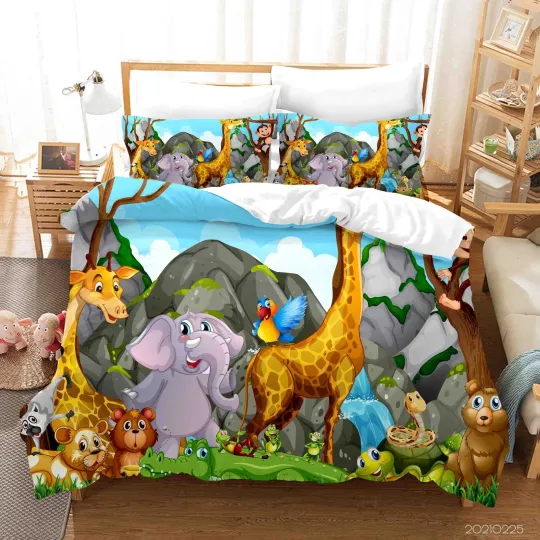 Discover 3D Cartoon Animals Mountains Grass Quilt Cover Set Bedding Sets Pillowcases