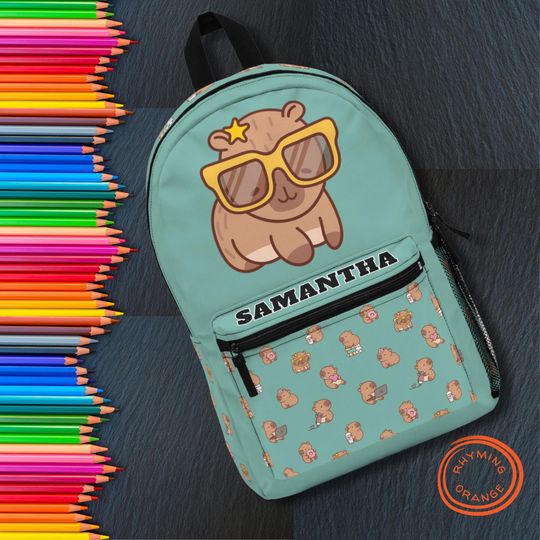 Discover Personalized Kawaii Capybara Backpack, Custom School Bag, Kids Work Bag, Fun Diaper Bag, Girl Boy Toddler Monogram Pack