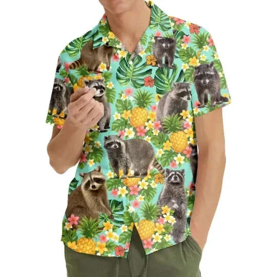 Discover Tropical Raccoon Hawaiian Shirt Unisex Pineapple Raccoon Shirt