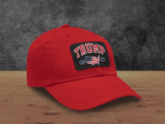 Discover Trump 45 47 Cap with Leather Patch, Trump American Flag Hat