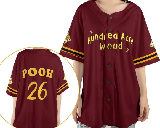 Discover Personalized winniee the poohh Hundred Acre Wood Pooh Bear Baseball Jersey Shirt