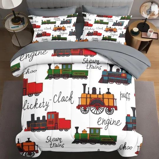 Discover Twin Size Comforter Set with Pillowcase & Sham, Children Cartoon Steam ...